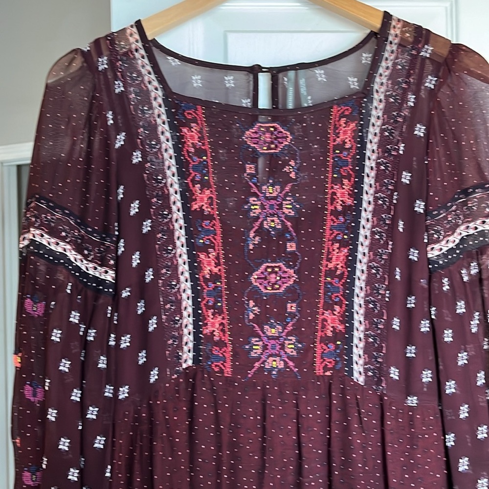 Anthropology Boho dress. Maroon, lined with beadwork on front sz 12